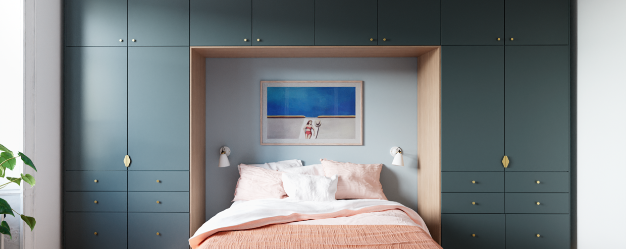 Kleiderschrank mit Kopfteil in Blau 05 - Bleu paon