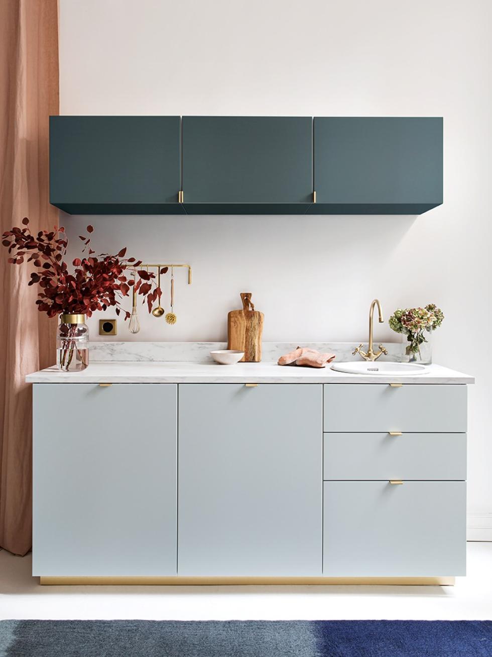Kleine Küche in Blau 05 - Bleu paon & Grün 01 - Amandier grisé