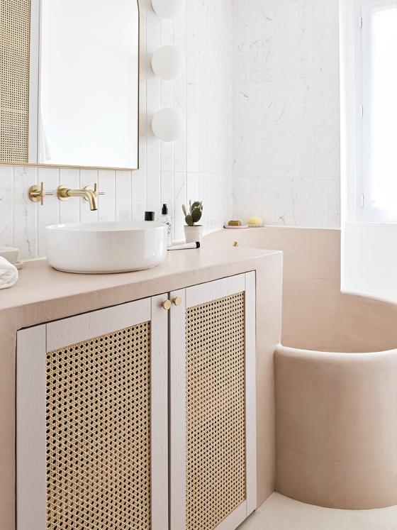 Badezimmer mit Flechtwerk in Beige 01 - Beige rosé