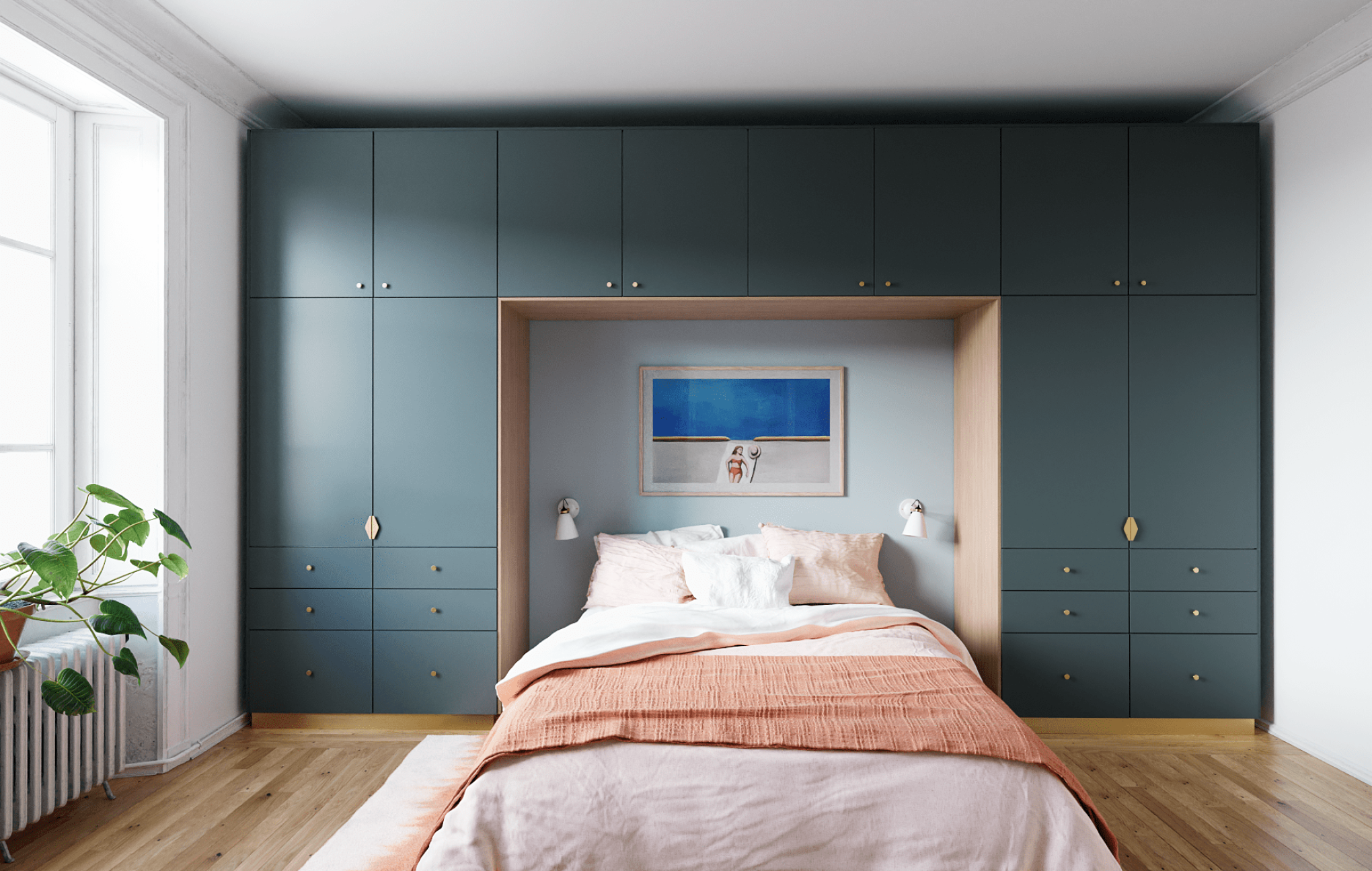 Kleiderschrank in Blau 05 - Bleu paon und aus verschiedenen Materialien Plum Living