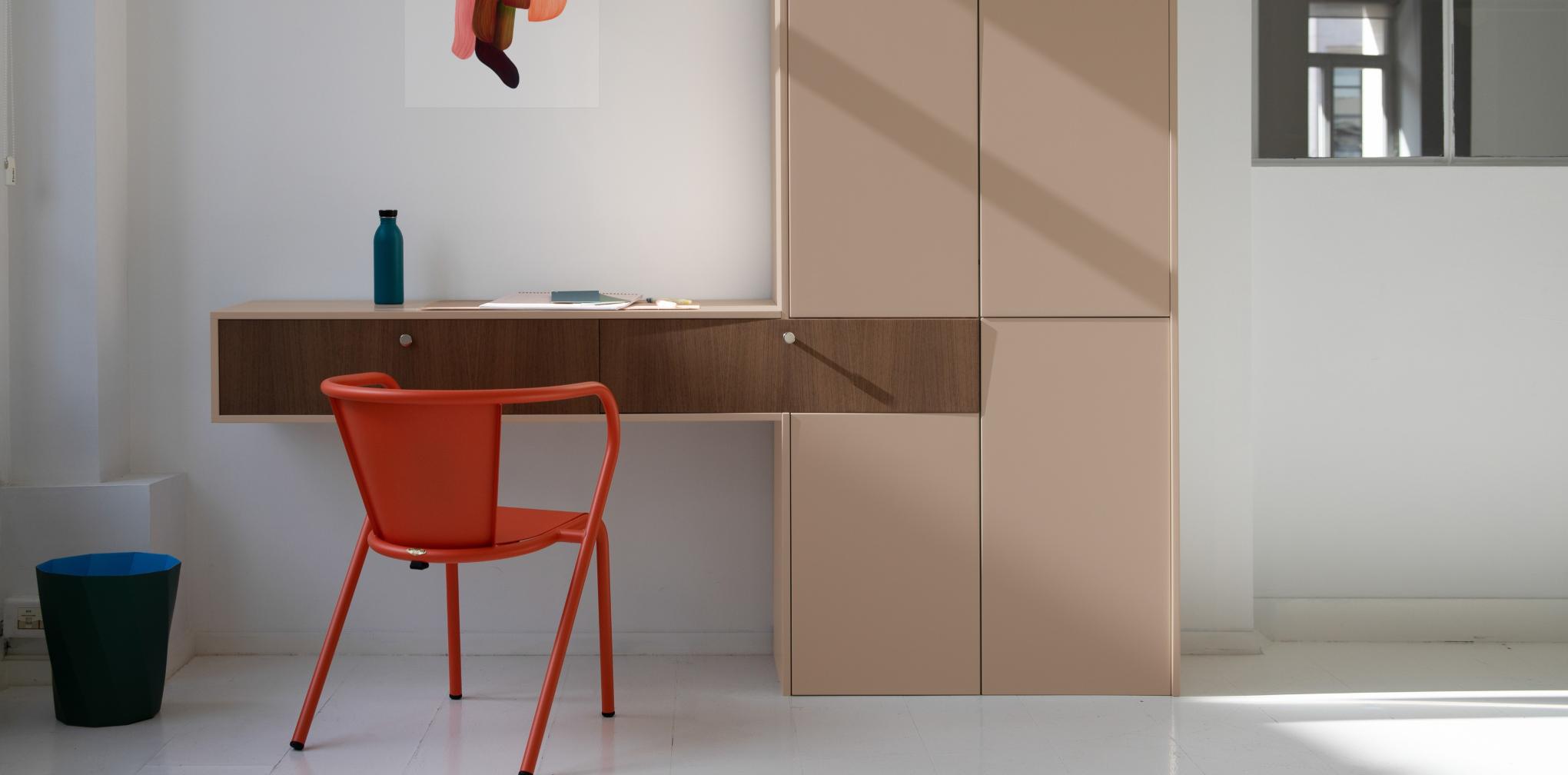 Homeoffice aus Ikea Korpussen: Kleiderschrank und Schreibtisch in Beige 03 - Moka