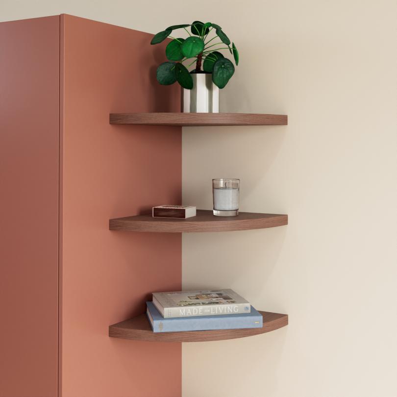 Corner curved floating shelf
